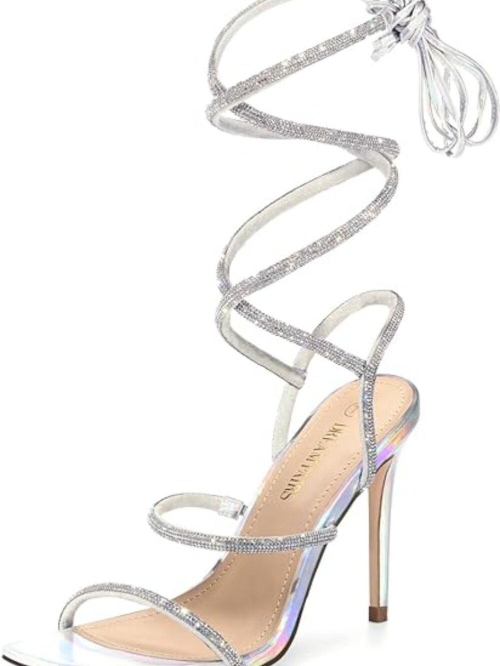 Silver High Heels Stilettos Strappy Gladiator Sexy Square Toe Dressy Sandals - Picture 3 of 6